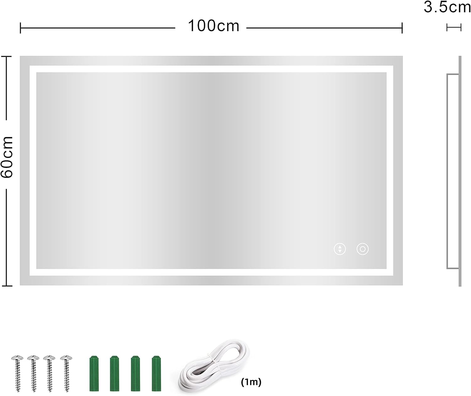 LED Bathroom Mirror Backlit Dimmable 3 Color 1000x600mm Demister Dripex