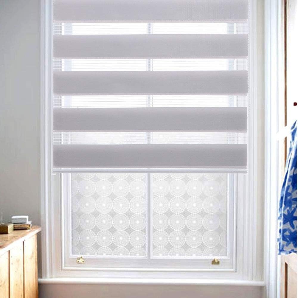 Zebra Roller Blind Day Night Easy Fix 105x150cm Grey Window Blind SMONTER
