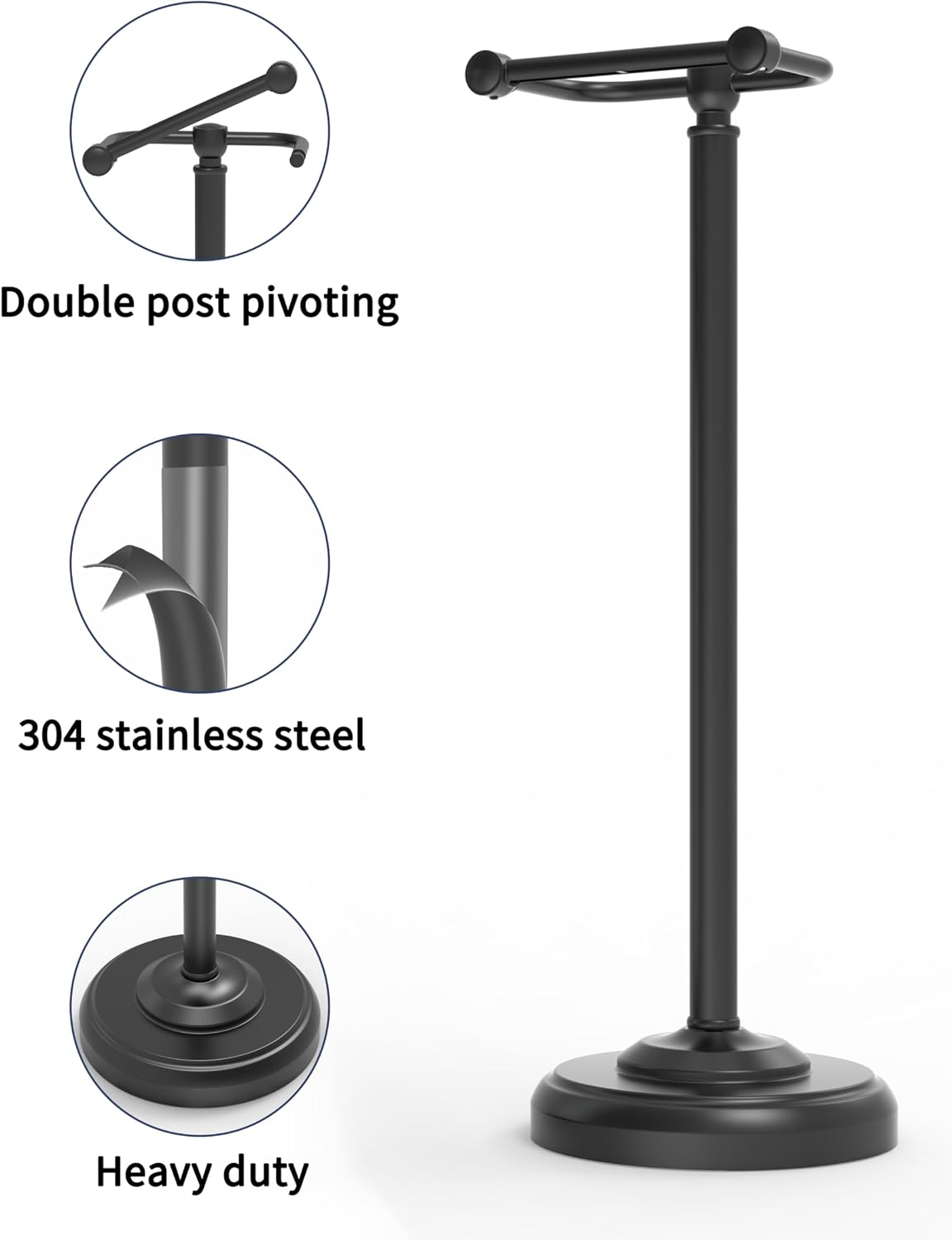 Freestanding Toilet Roll Holder SUS304 Stainless Steel Matte Black Bathroom Stand