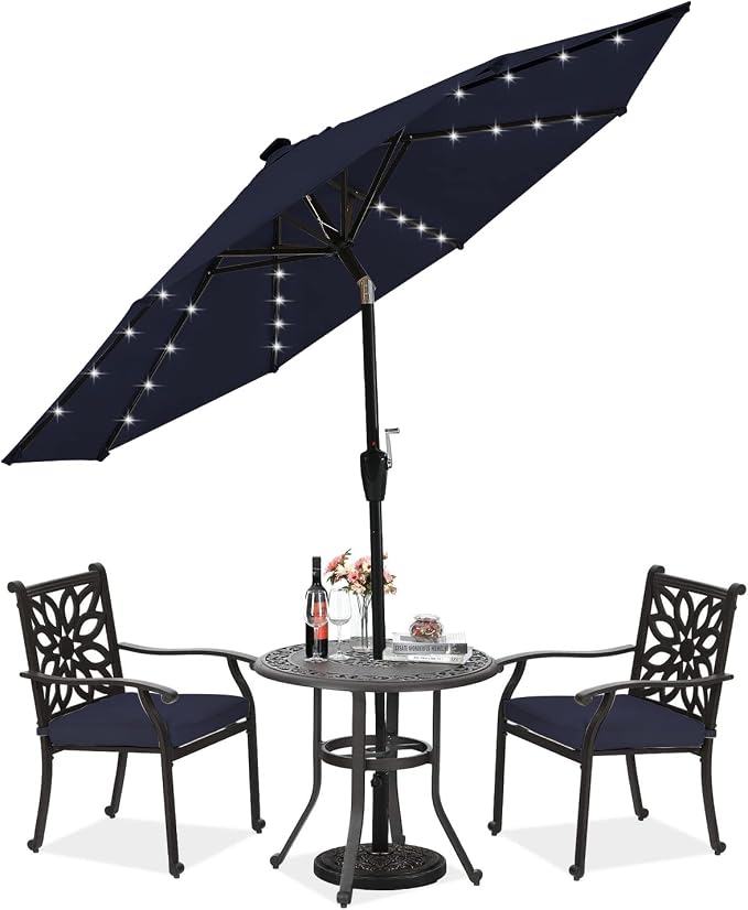 Solar Patio Umbrella LED Lights Tilt Crank Garden Deck Pool Parasol ABCCANOPY