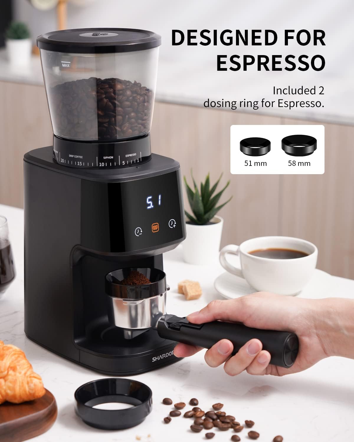 Conical Burr Coffee Grinder Digital Timer 31 Settings Electric Black SHARDOR