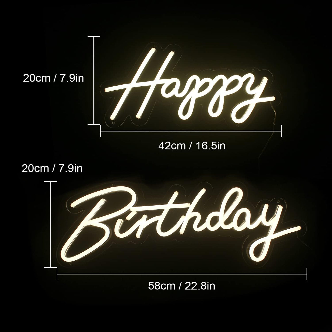 Happy Birthday Neon Sign, Warm White LED Light for Party Wall Decor, Large Size