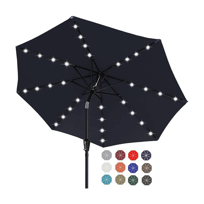 Solar Patio Umbrella LED Lights Tilt Crank Garden Deck Pool Parasol ABCCANOPY