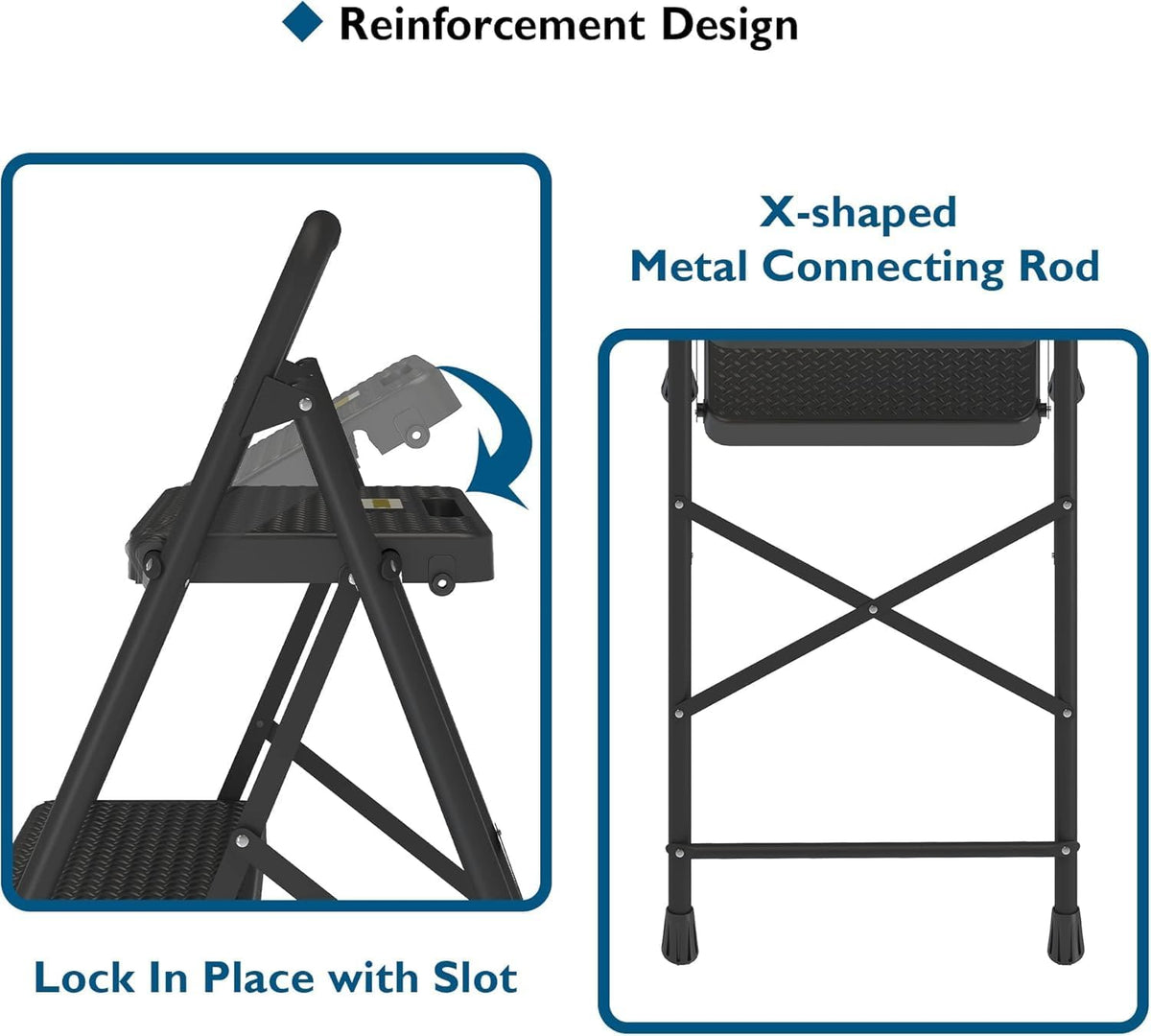 3 Step Ladder Folding Steel Step Stool Wide Anti Slip Pedals 150kg BONTEC Home