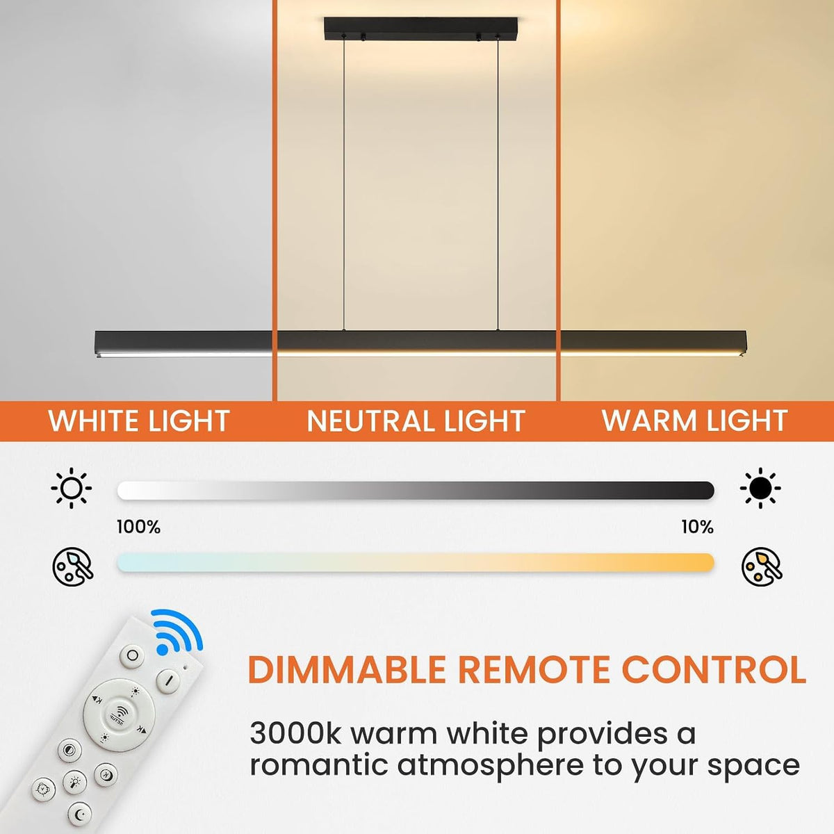 Linear Pendant Light 150cm Dimmable Remote Adjustable Kitchen Island Mikeru LED