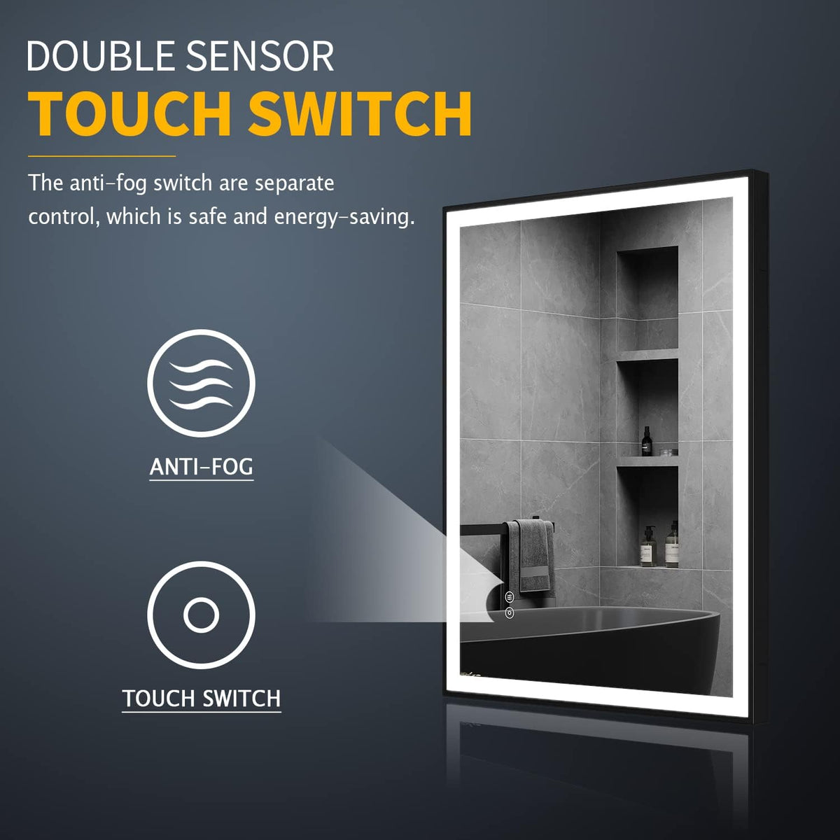 LED Bathroom Mirror 800x600mm Black Aluminium Frame Illuminated Vanity ELEGANT
