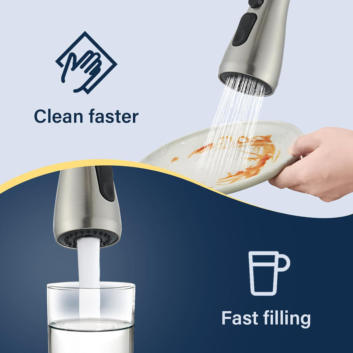 Kitchen Mixer Tap Pull Out Spray 3 Modes 360 Swivel Chrome Sink Faucet Single