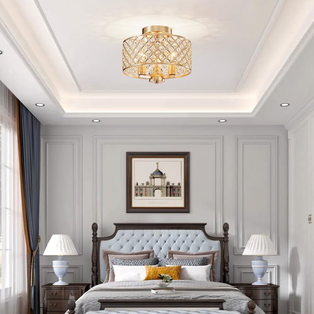Crystal Ceiling Light 3 Light Gold Semi Flush Modern Chandelier Saint Mossi Home