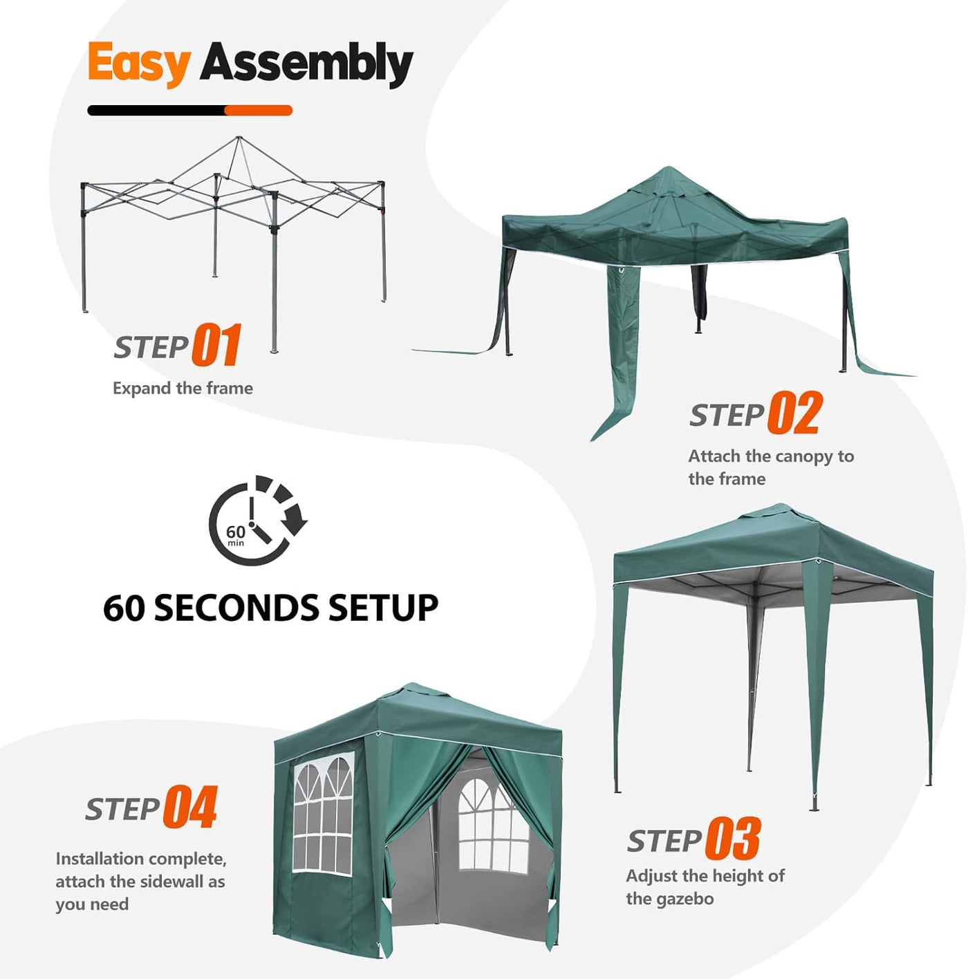 SANHENG 2x2m Pop Up Gazebo Tent, Fully Waterproof w/ Weights, Green, Outdoor Use