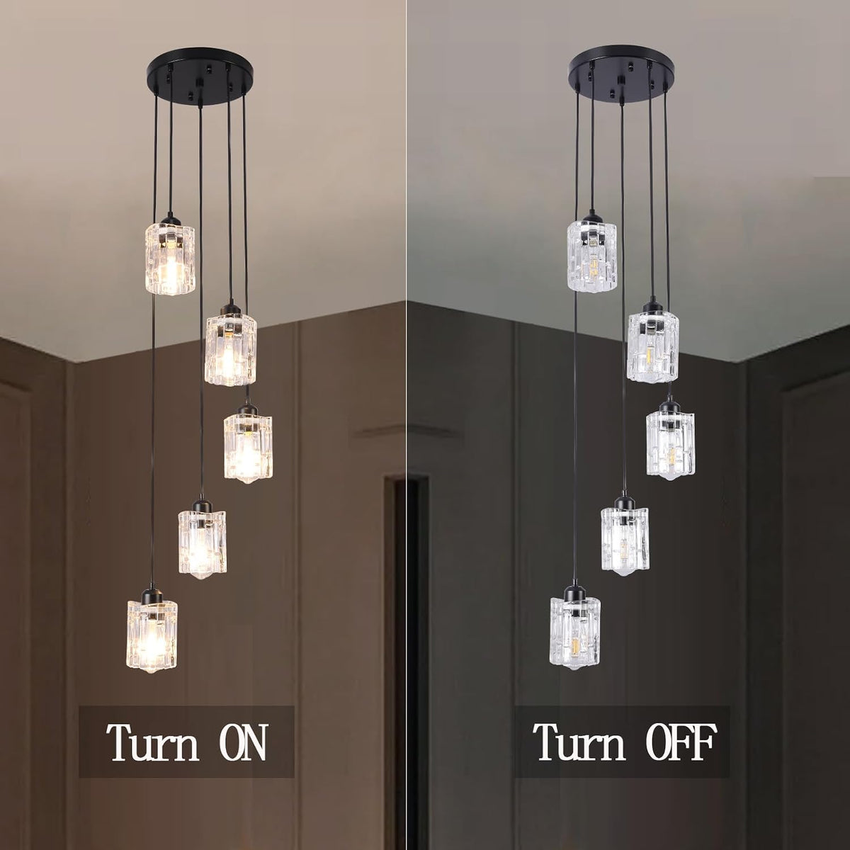 Crystal Pendant Chandelier 5 Light Long Drop Black High Ceiling Staircase Lighting