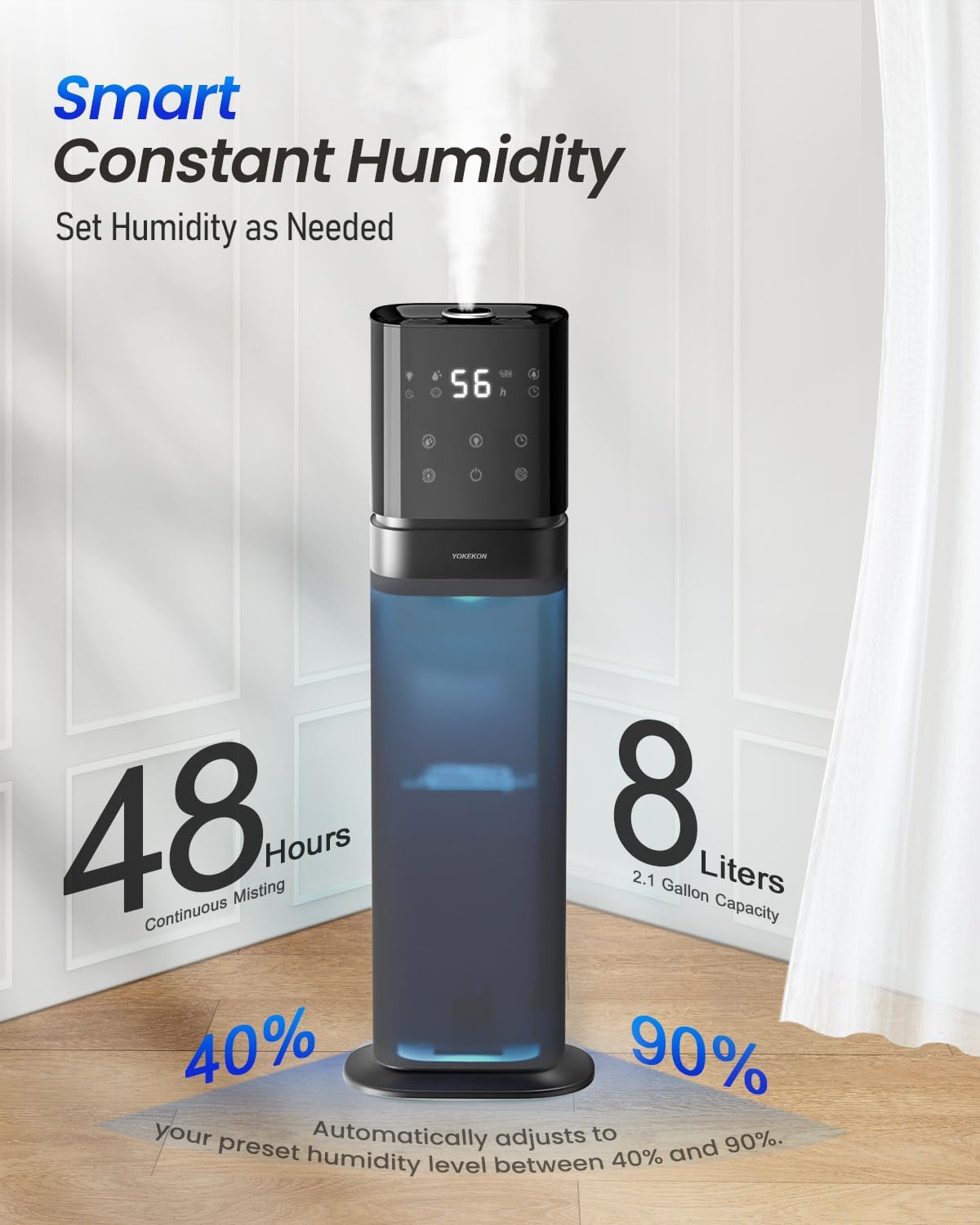 Humidifier 8L Top Fill Large Room Essential Oil Diffuser 12H Timer Blue YOKEKON