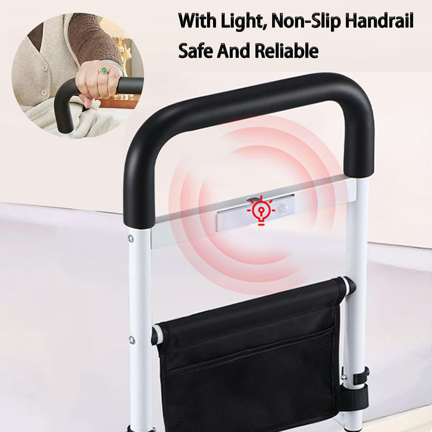 Aolawco Bed Assist Rail w/ Smart Light & Bag, Safety Elderly/Disabled Grab Bar