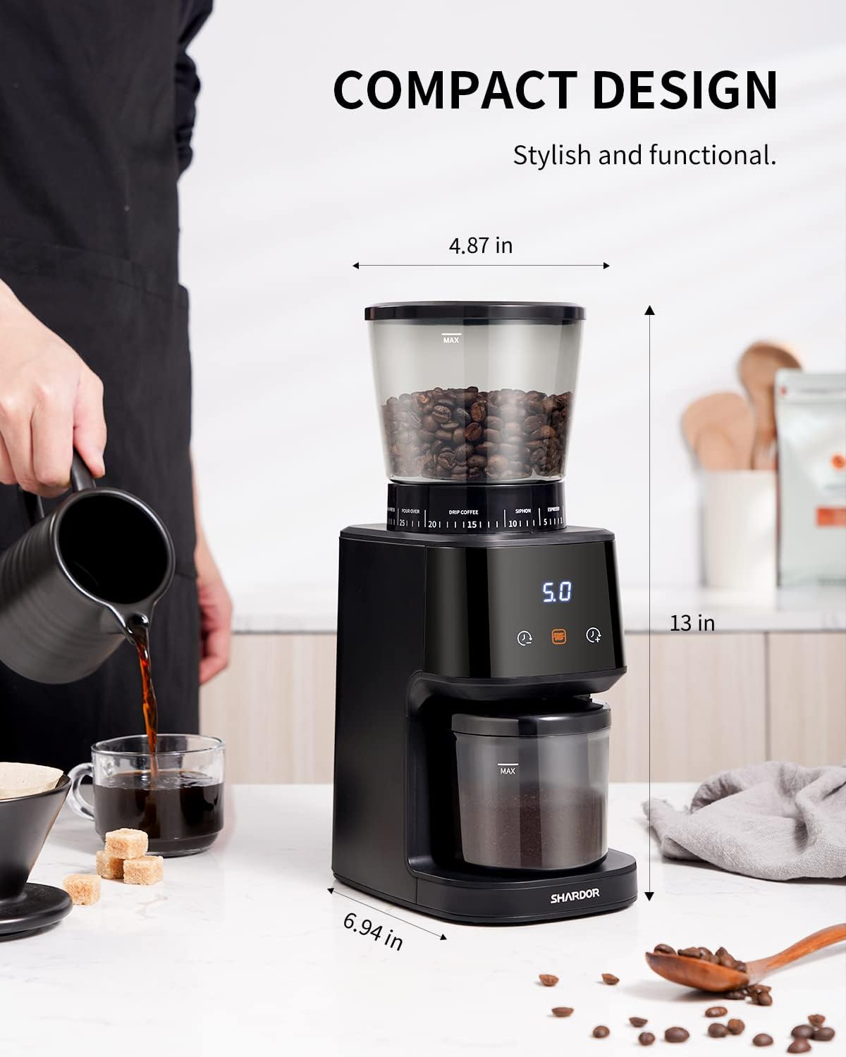 Conical Burr Coffee Grinder Digital Timer 31 Settings Electric Black SHARDOR