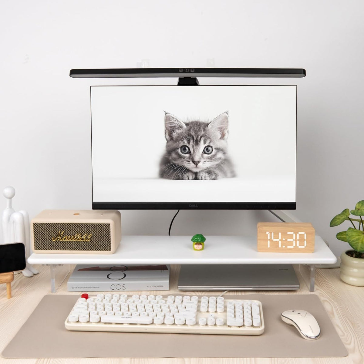 Bamboo Monitor Stand 80cm Desk Riser Acrylic Legs Laptop Printer TV Shelf White