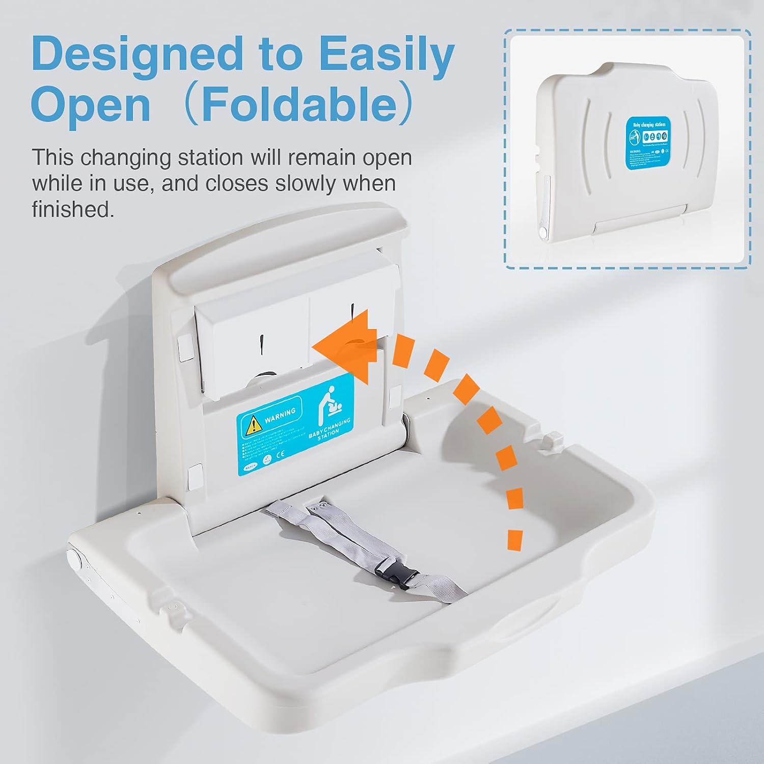 Wall Mounted Baby Changing Station Horizontal Safety Strap Commercial Modunful