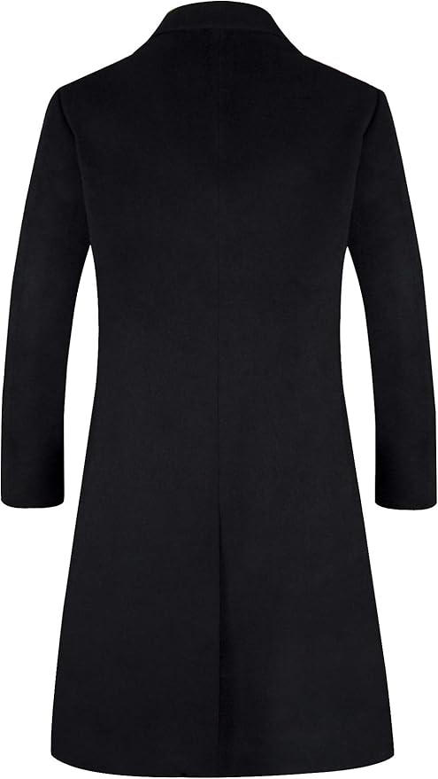 iCKER Men's Slim Fit Wool Trench Coat, Casual Overcoat,  Peacoat Jacket, Size L, Black