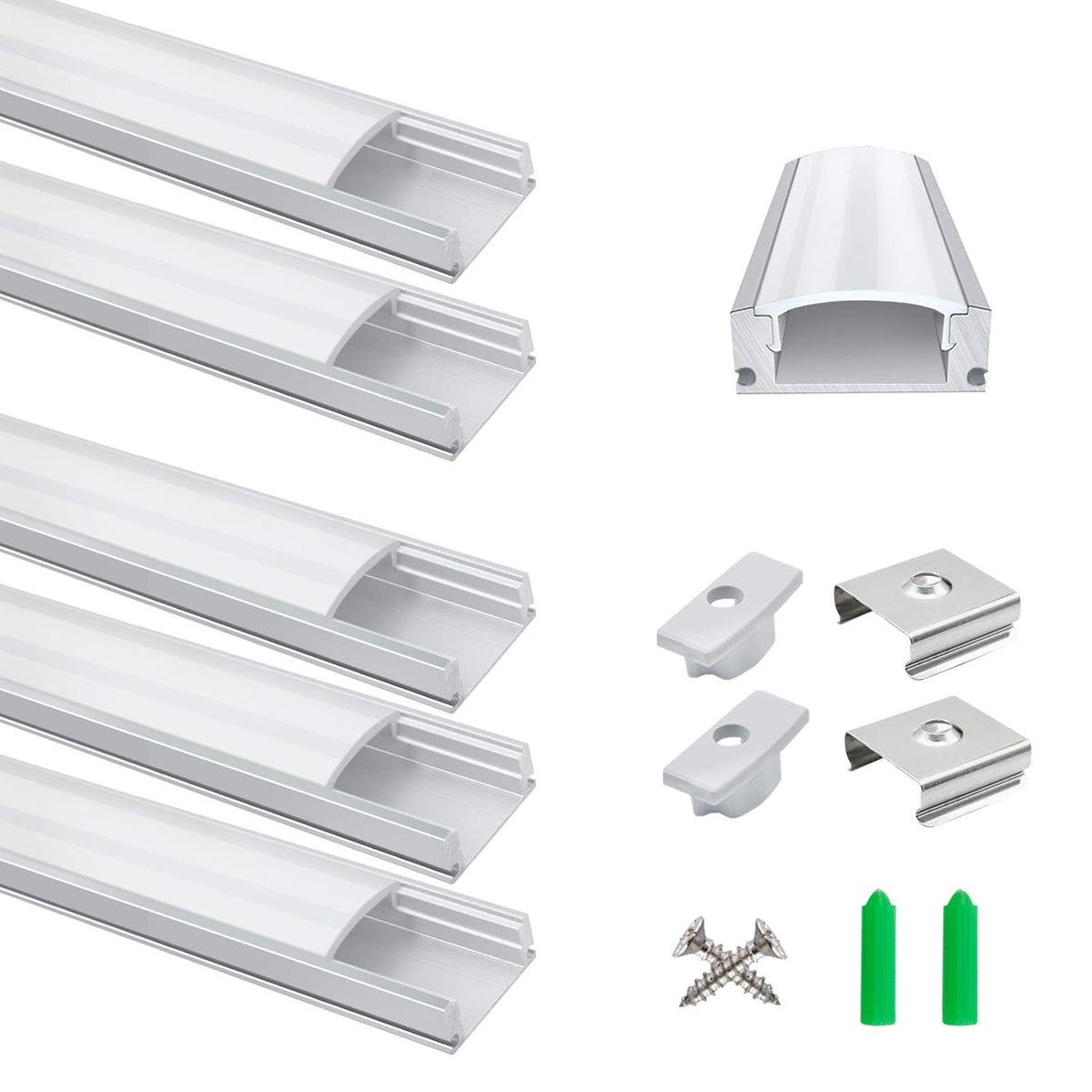 LED Aluminium Profile 1m 5 Pack U Shape Channel Diffuser Silver LightingWill