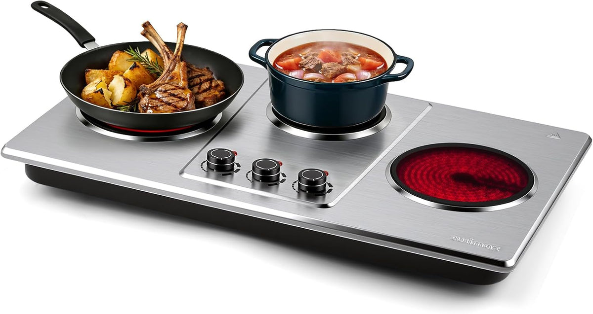 Electric Hob 2700W Infrared Triple Burner Portable Hot Plates Cooking CUSIMAX