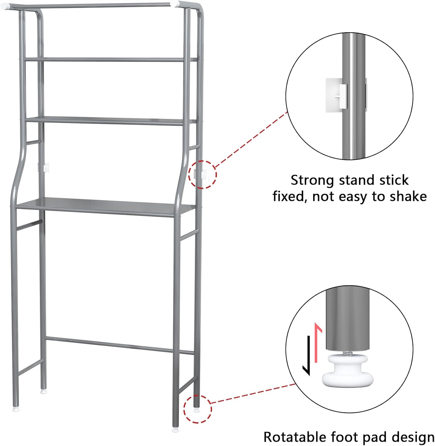 MOYIPIN 3-Tier Drum Storage Rack, Space-Saving Bathroom Organizer, Silver