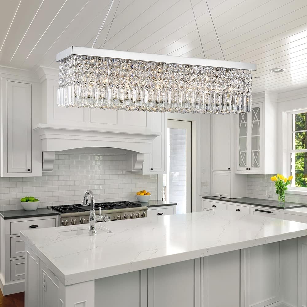 Crystal Chandelier K9 Droplet Rectangular Chrome LED Pendant Light Modern Luxury