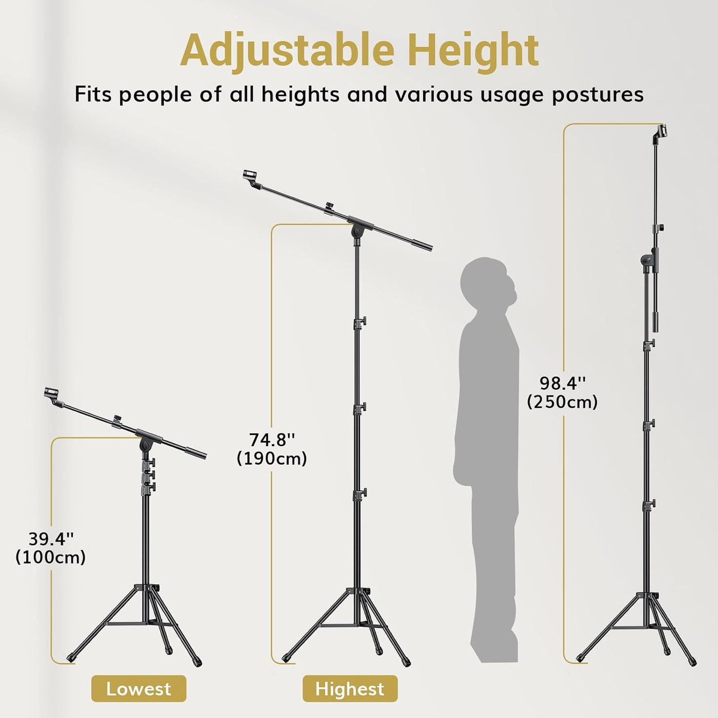 Microphone Stand Tripod Boom Arm Tablet Phone Holder Adjustable TONOR Floor