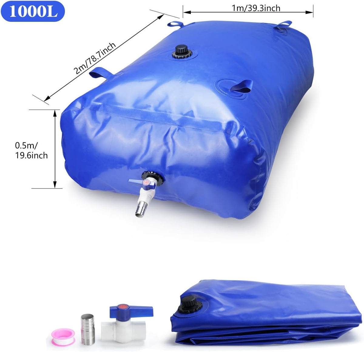 Water Storage Tank 1000L Foldable Portable Bladder Bag Irrigation Emergency Use