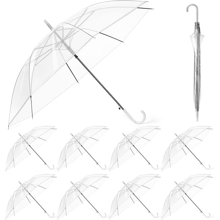 Hestya 8 Pcs Clear Wedding Bride/Party Umbrellas 37.4'' Dome Windproof Semi-Auto - Massive Discounts