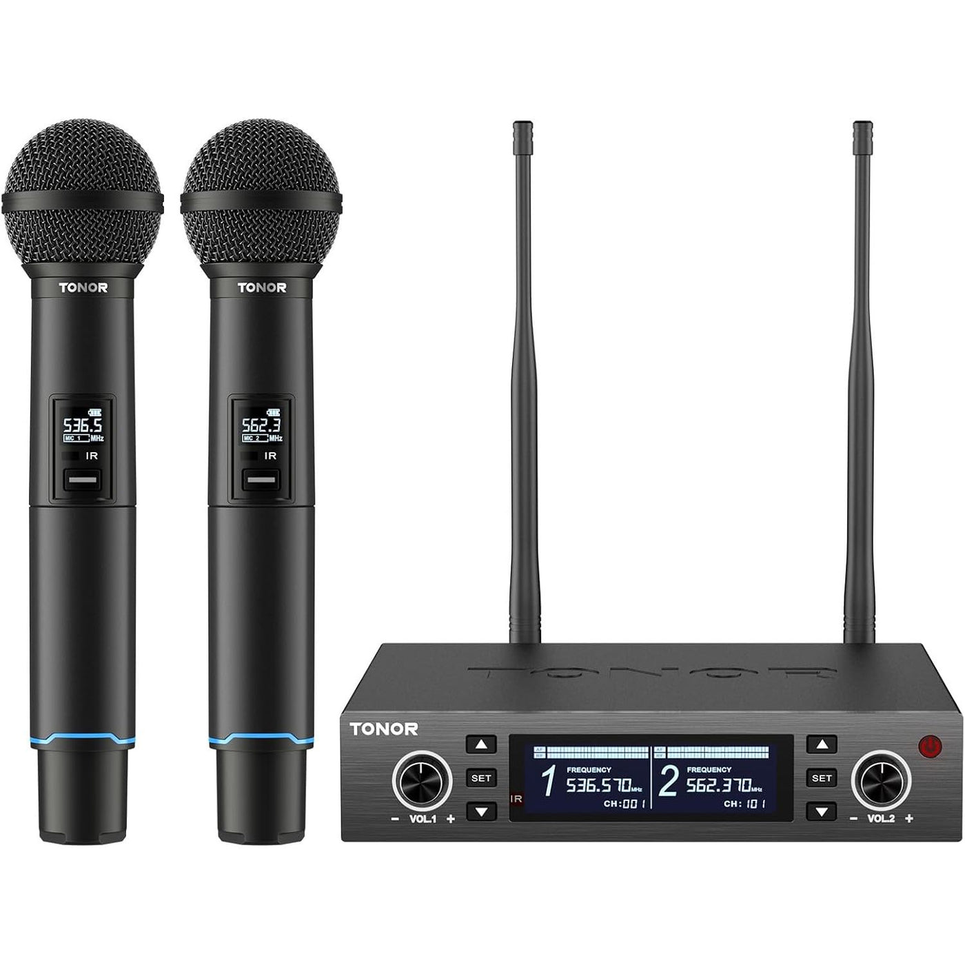 Wireless Microphone Set UHF Rechargeable 100m Auto Scan Dual TONOR Mics