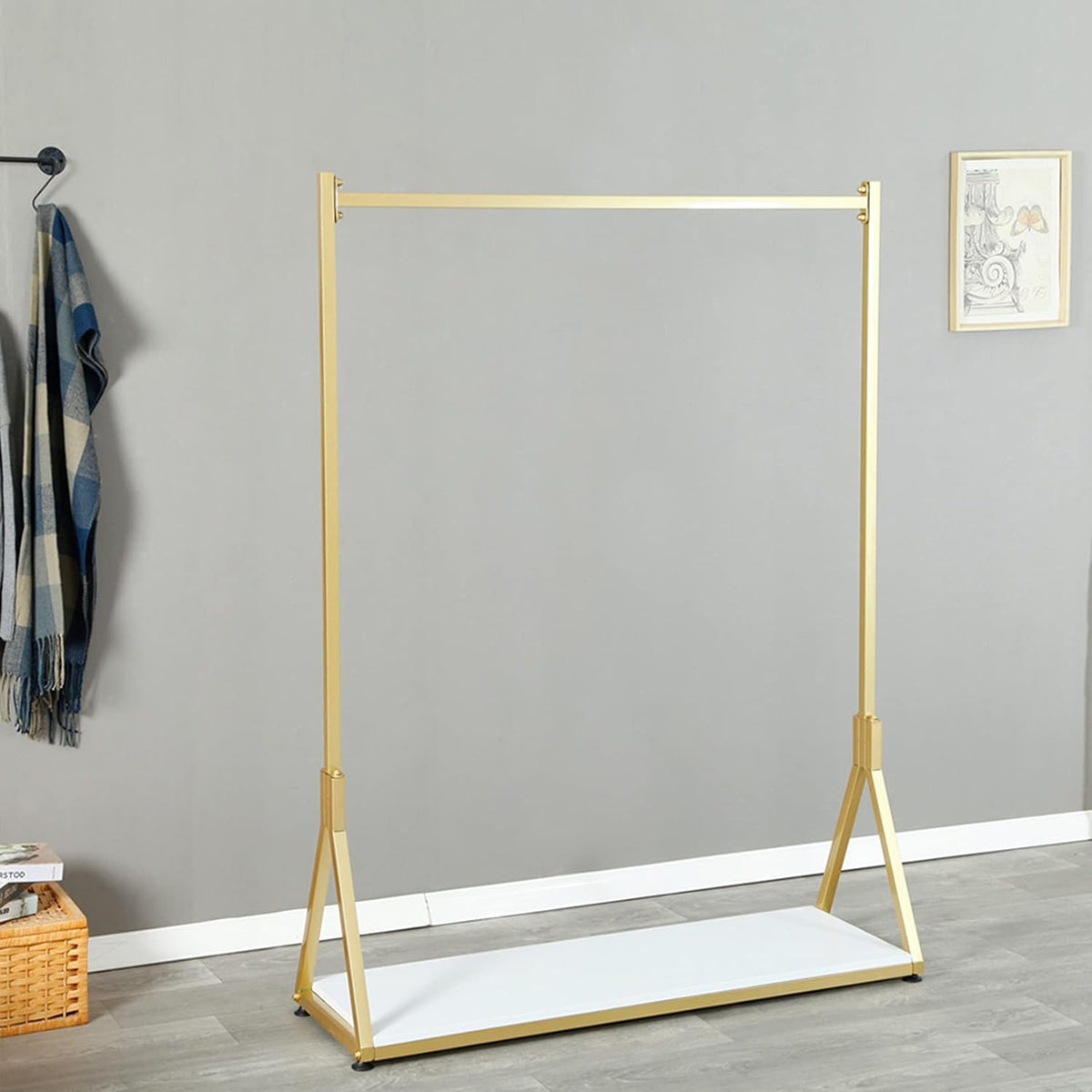 Clothes Rail 120cm Rolling Garment Rack Gold Wood Shelf Shoe Storage with Wheels