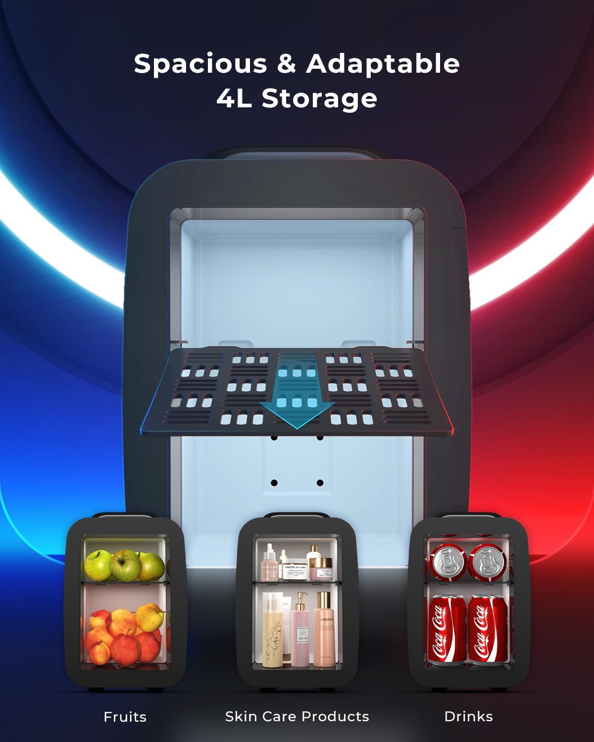 Mini Fridge 4L 6 Cans Quiet Portable Small Refrigerator 7 RGB Lights BEICHEN