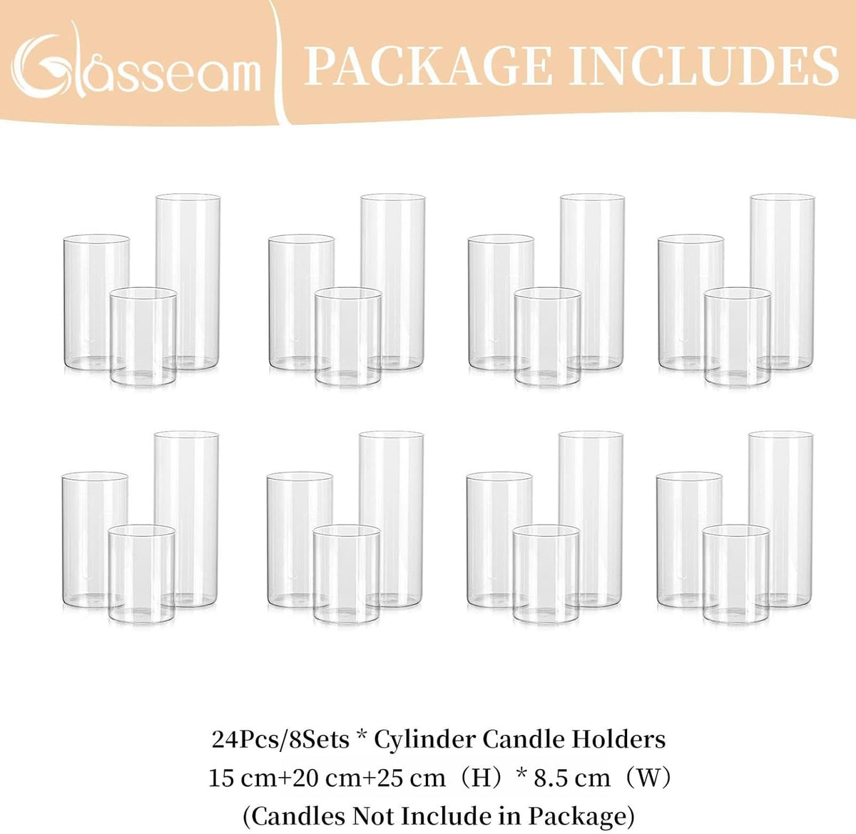 Glass Hurricane Candle Holders 24 Pcs Clear Vases 3 Heights Wedding Glasseam