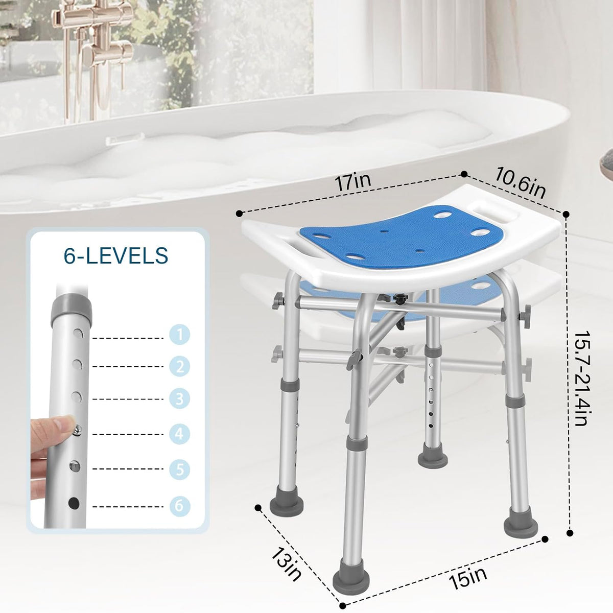 Shower Chair Adjustable Height Bath Stool Suction Grab Rail Bathroom Safety Seat