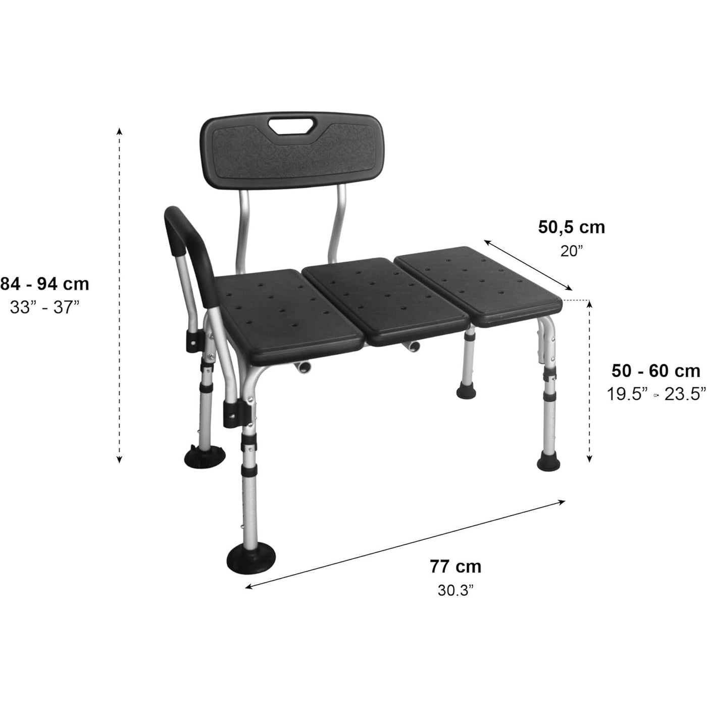 PEPE Non-Slip Bath Seat w/ Padded Armrest, Transfer Bench for Elderly & Disabled