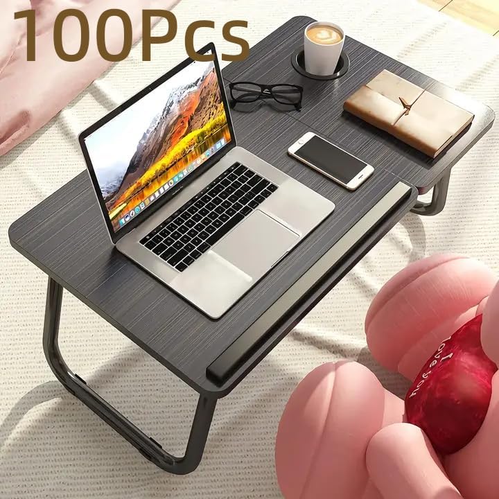 Laptop Bed Table Foldable Legs Cup Slot Reading Notebook Stand  Black Desk Tray