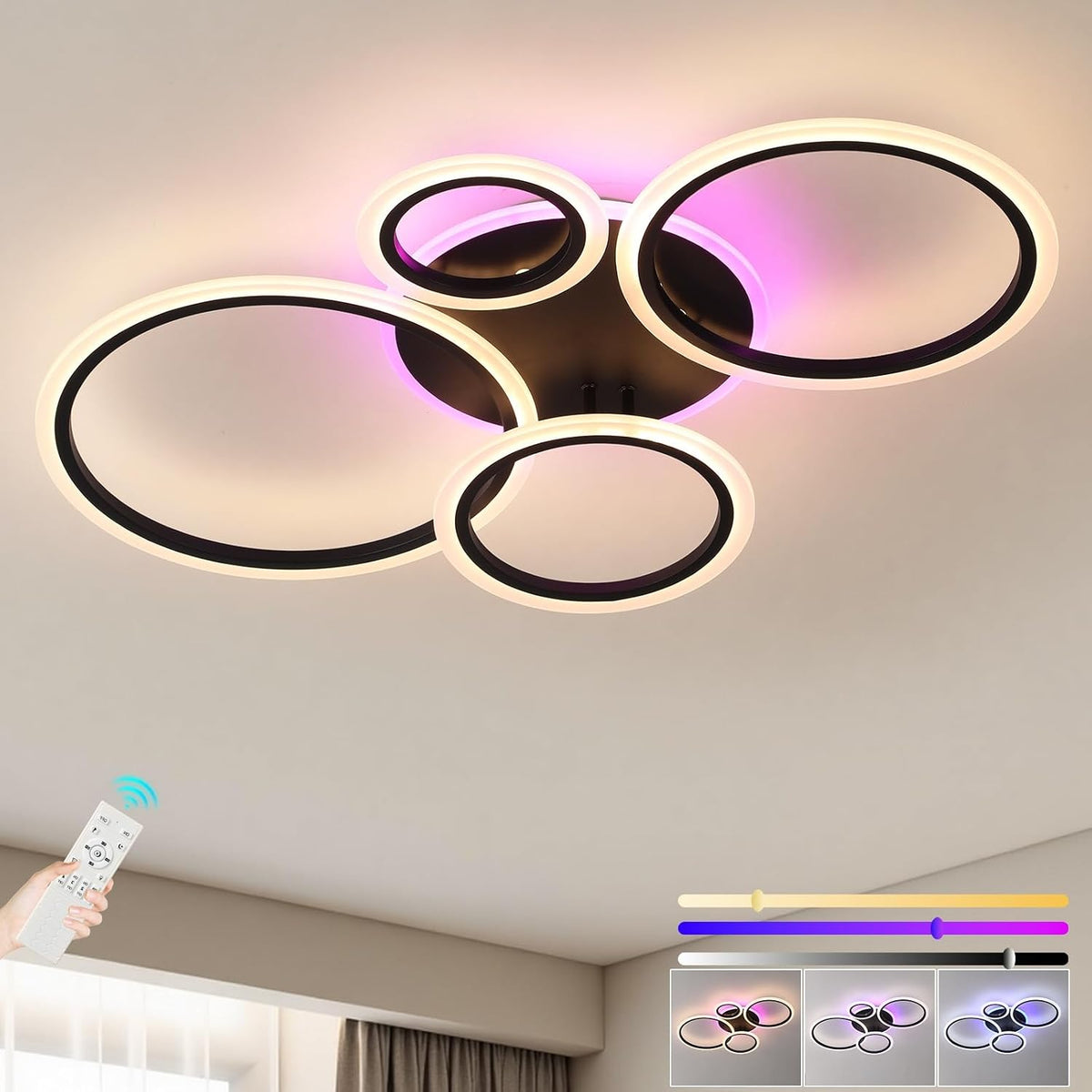 LED Ceiling Light 50W Dimmable Remote 3000-6000K Flush Mount Modern Home Lighting