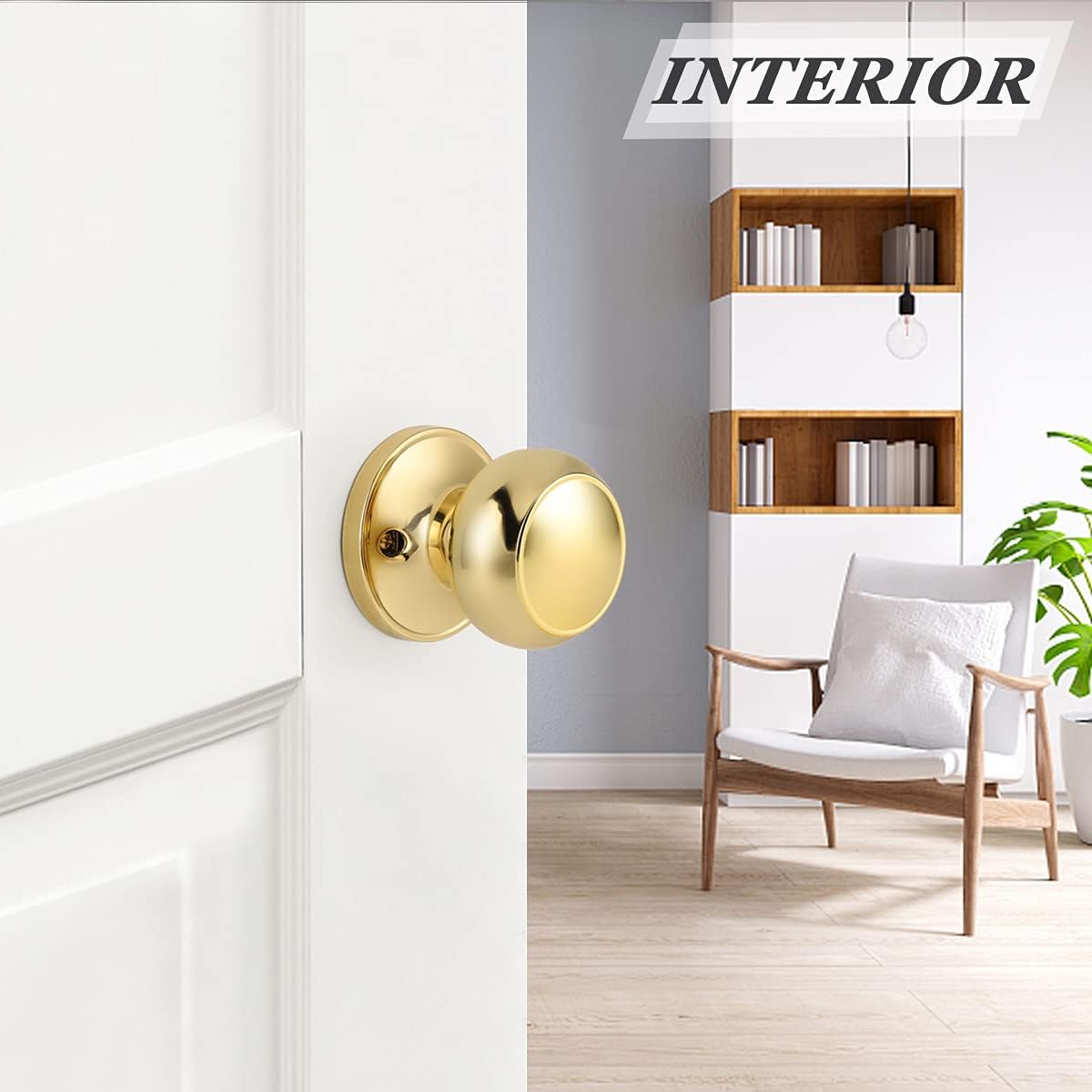 Passage Door Knobs Polished Brass Keyless Interior Door Handles 4 Pack Probrico