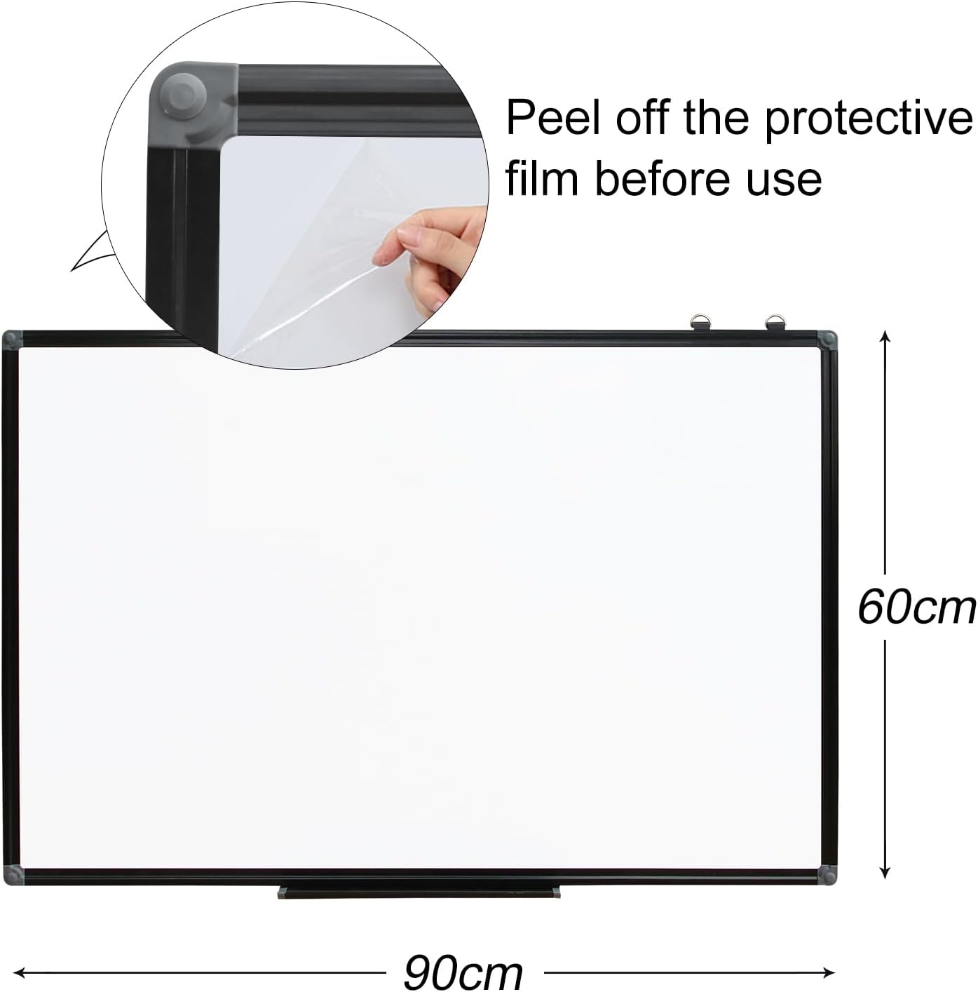 Magnetic Whiteboard 90x60cm Wall Mounted Dry Erase Board Black Frame XIWODE Steel