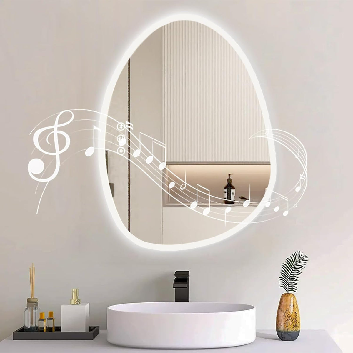 LED Bathroom Mirror 50x68cm Asymmetrical Dimmable Anti Fog Smart Vanity Wall