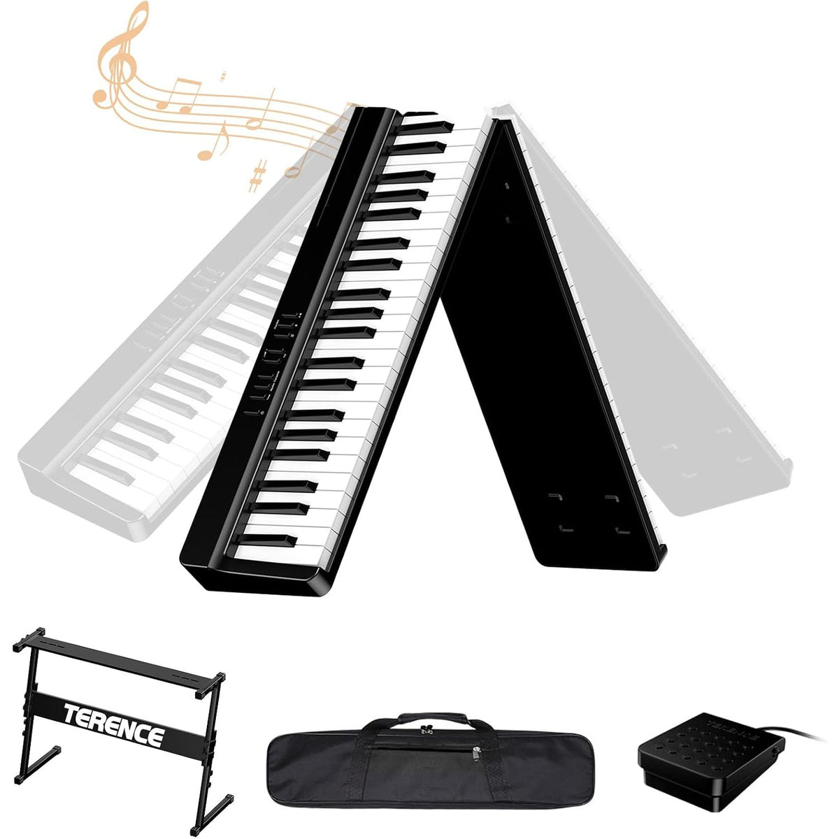 Digital Piano Keyboard 88 Keys Folding Portable Electric Stand Black TERENCE