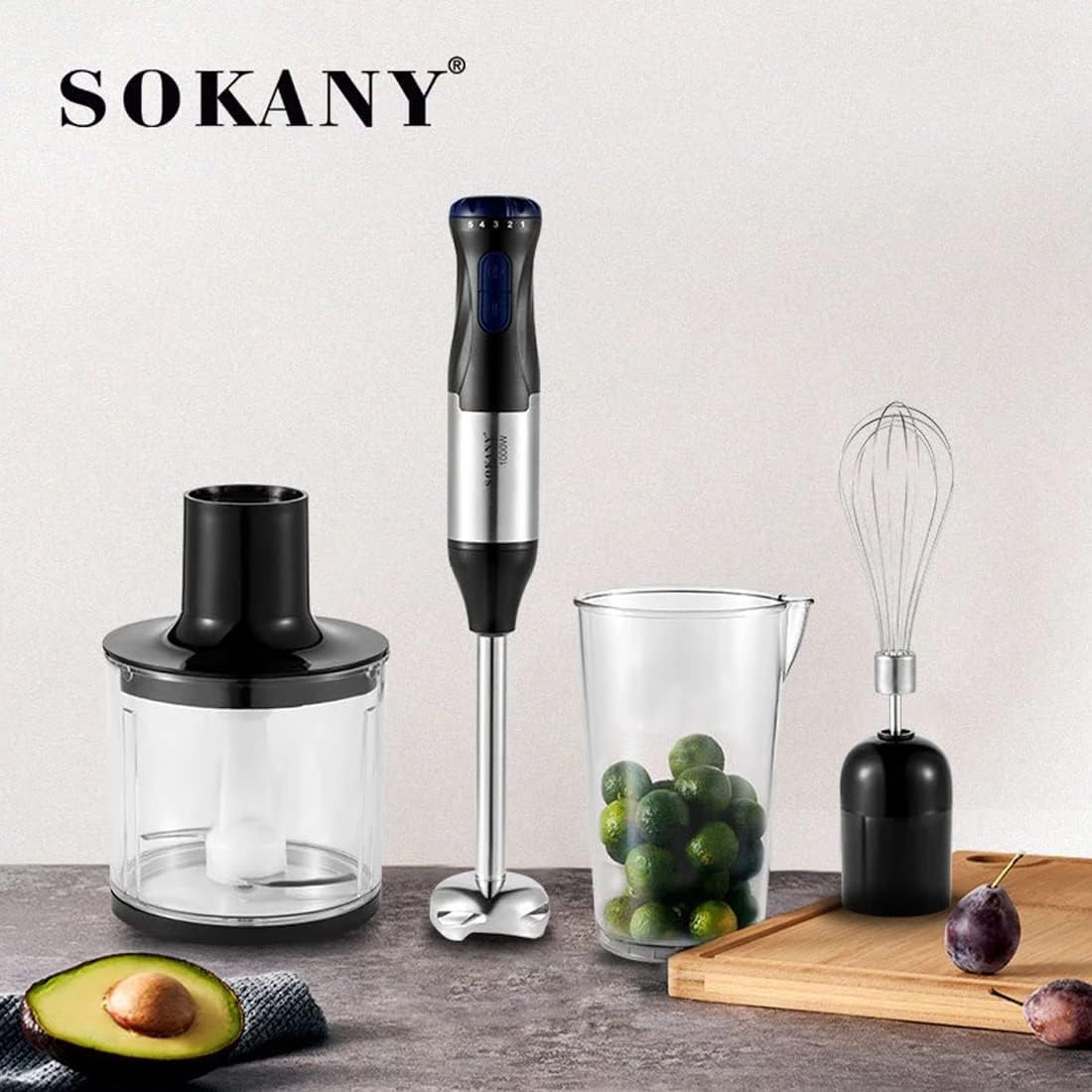 Hand Blender Food Processor 4 in 1 1000W Chopper Jug Turbo SOKANY