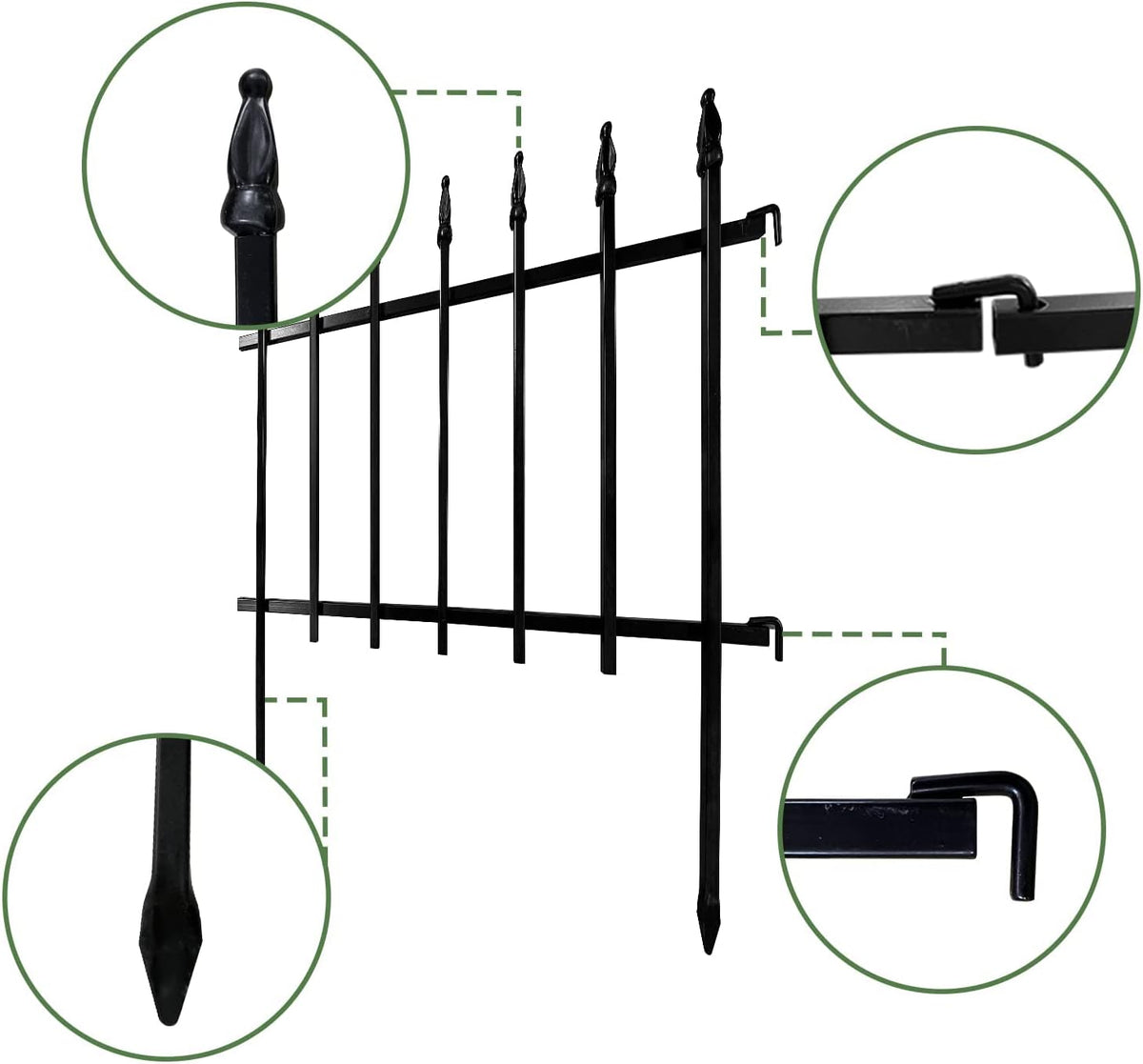Metal Garden Fence 45cm x 2.8m 5 Panels Decorative Border Edging Thealyn Outdoor