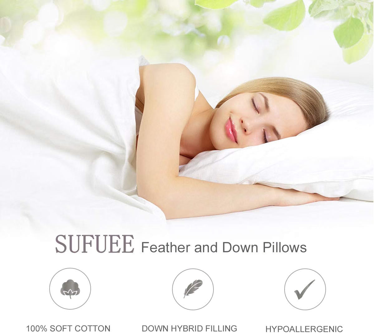 Goose Feather Down Pillows Pair Luxury 100% Cotton Cover Soft Bed Sleeping Pillow