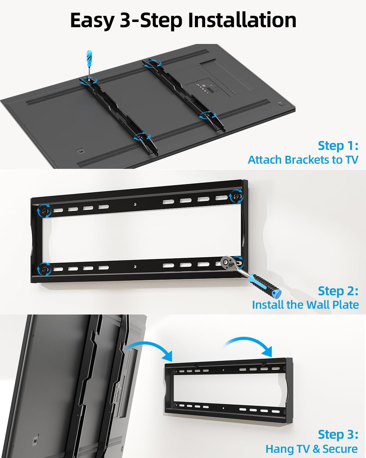 TV Wall Bracket 42-100 Inch Heavy Duty Fixed Flat Screen Mount HOME VISION