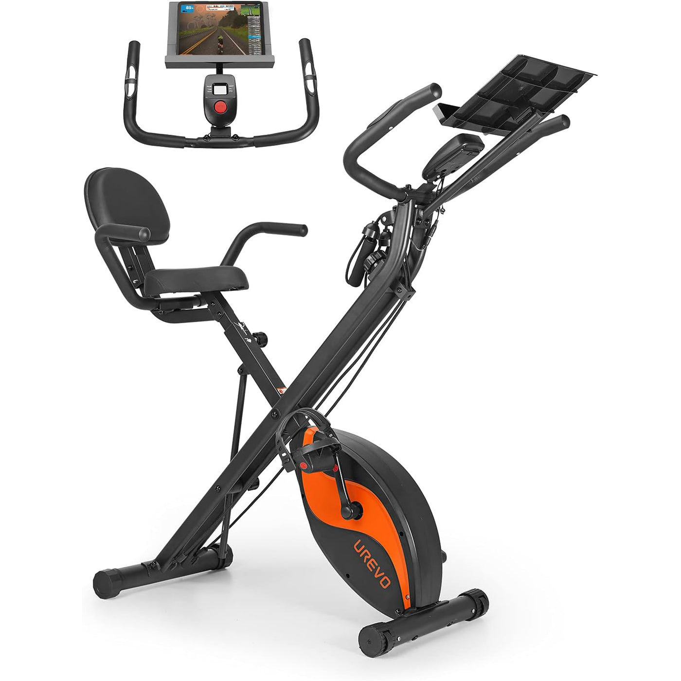 UREVO Foldable Exercise Bike, 330 LBS Capacity, 16 Resistance Levels, Backrest