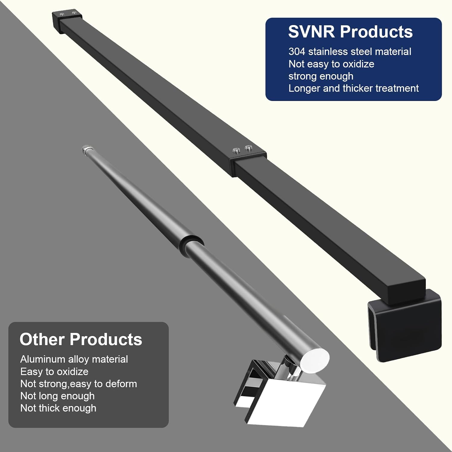 Shower Screen Support Bar 700-1200mm Telescopic Matte Black Square SVNR Stainless
