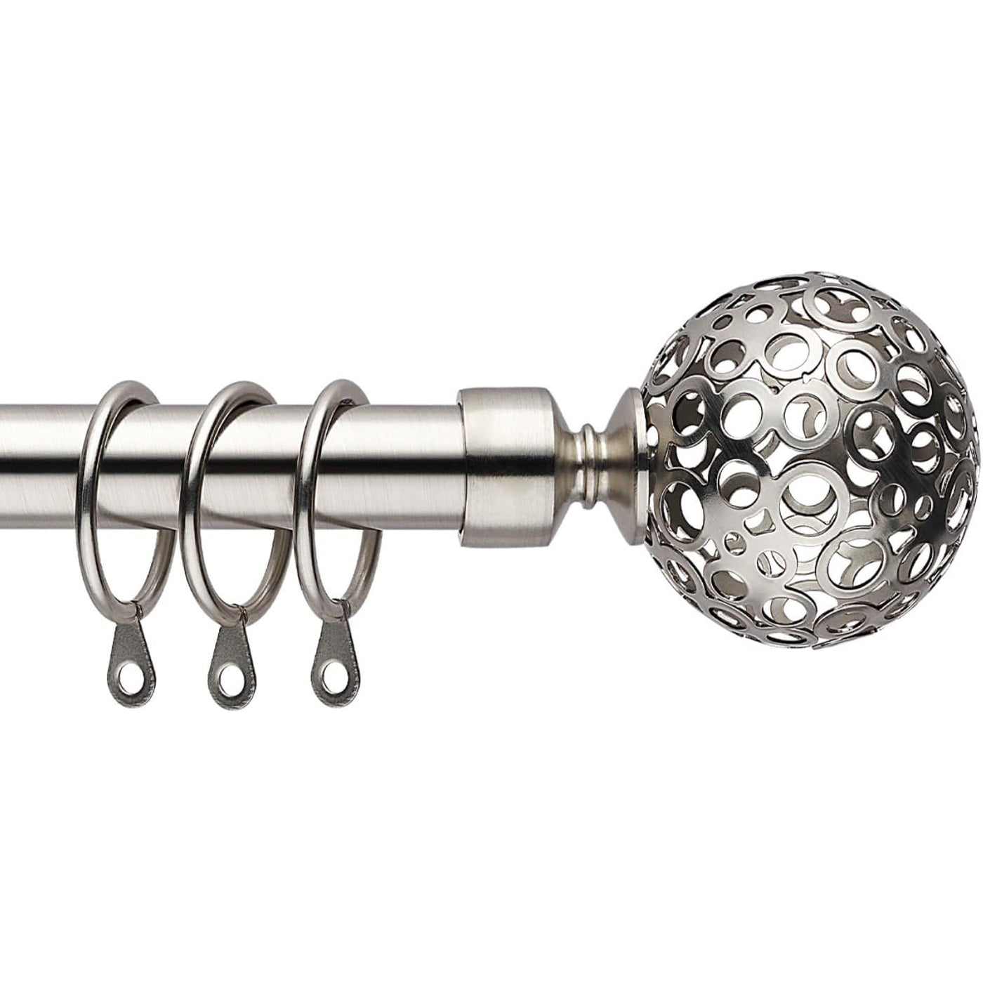 Extendable Curtain Pole Set 70-120cm Satin Nickel, Globe Finials, 19/16mm - Massive Discounts