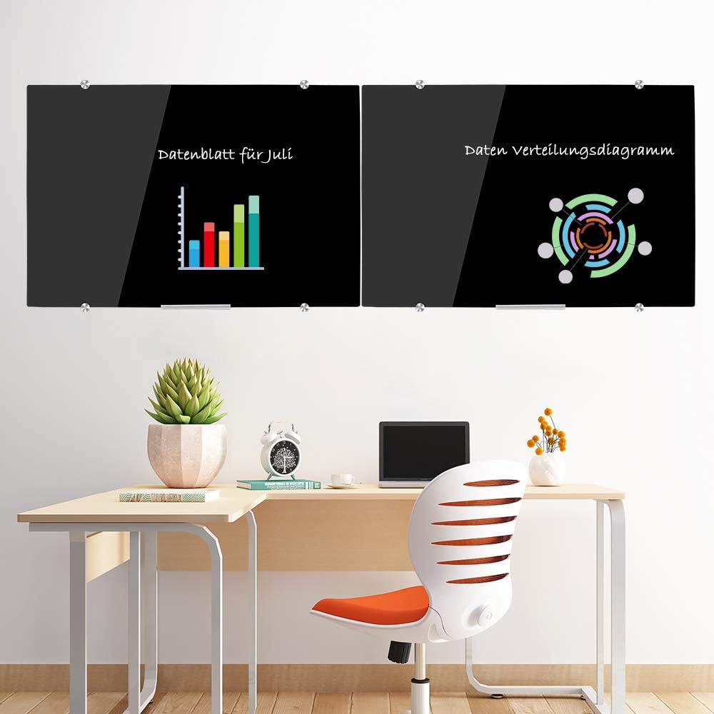 Magnetic Glass Whiteboard 60x90cm Black Frameless Dry Erase Board XIWODE Office