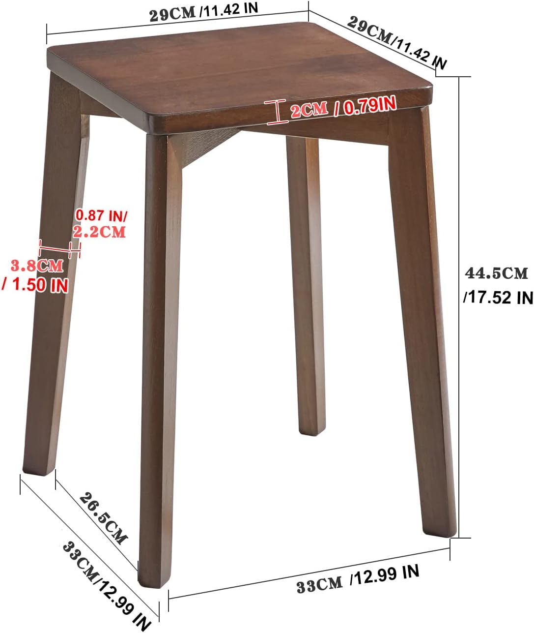 Wooden Stool Square Solid Wood Dressing Table Makeup Seat Brown Aibiju YDEU-1500
