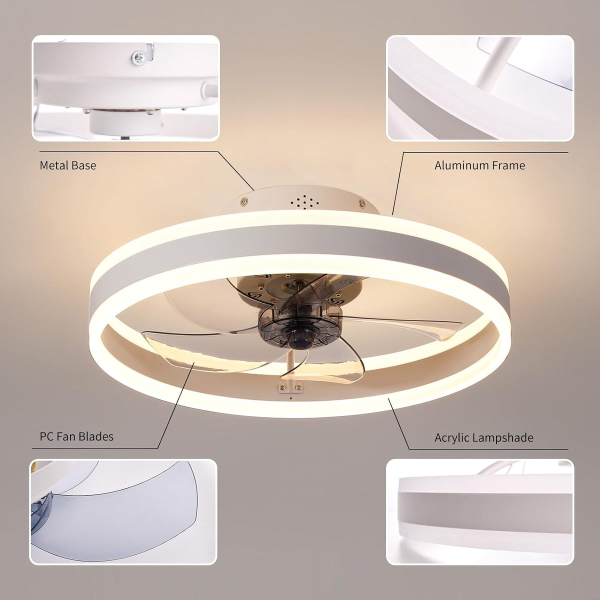 Ceiling Fan with Light Reversible DC Motor 6 Speed App Control Modern Home Fan