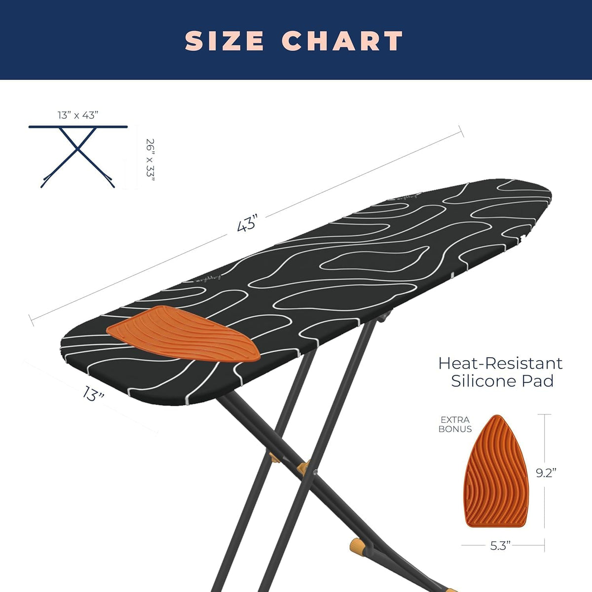 Ironing Board 110x33cm Compact Adjustable Height 3 Layer Cover Black Happhom